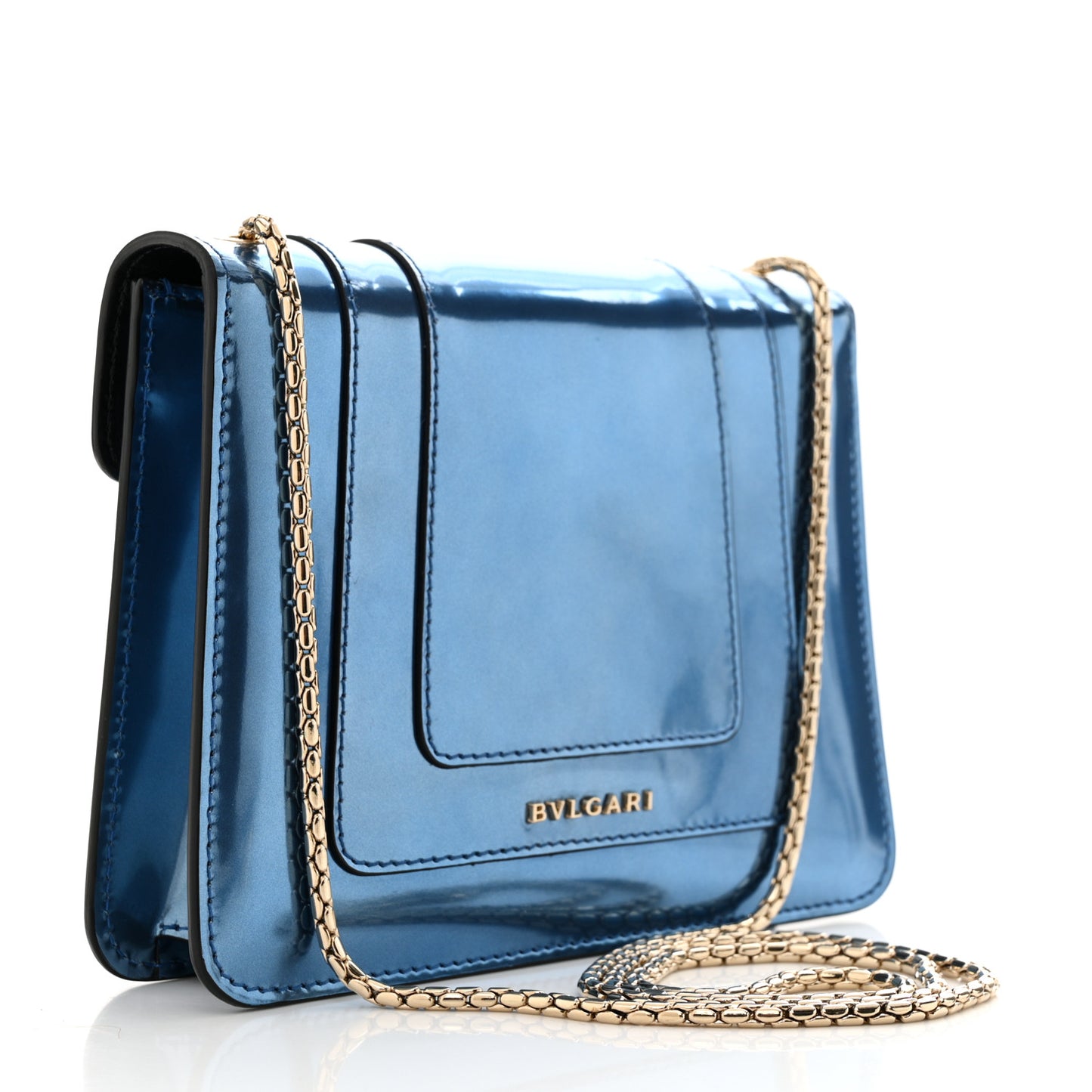 Metallic Calfskin Small Serpenti Forever Snake Strap Crossbody Bag Blue