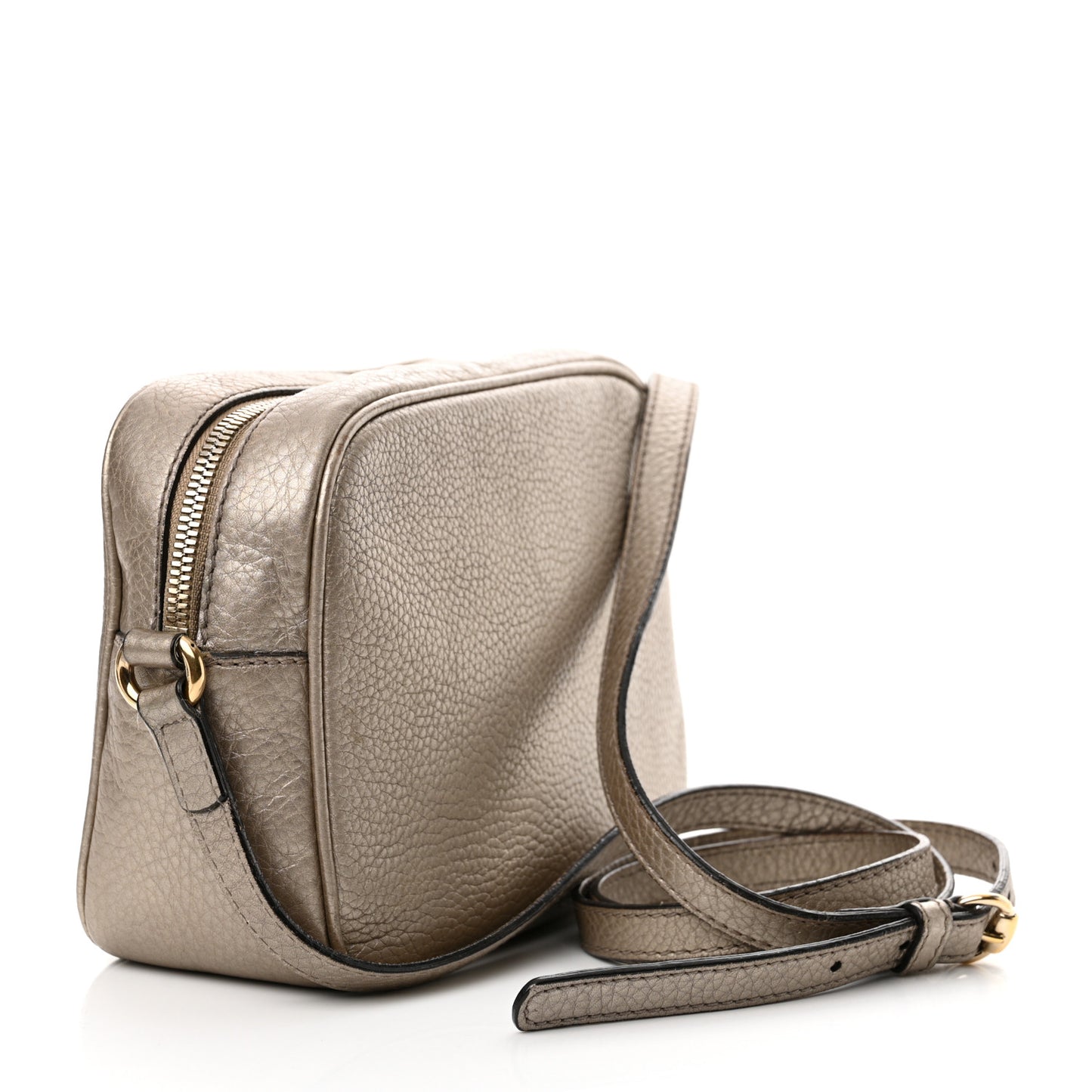 Metallic Pebbled Calfskin Small Soho Disco Bag Golden Beige
