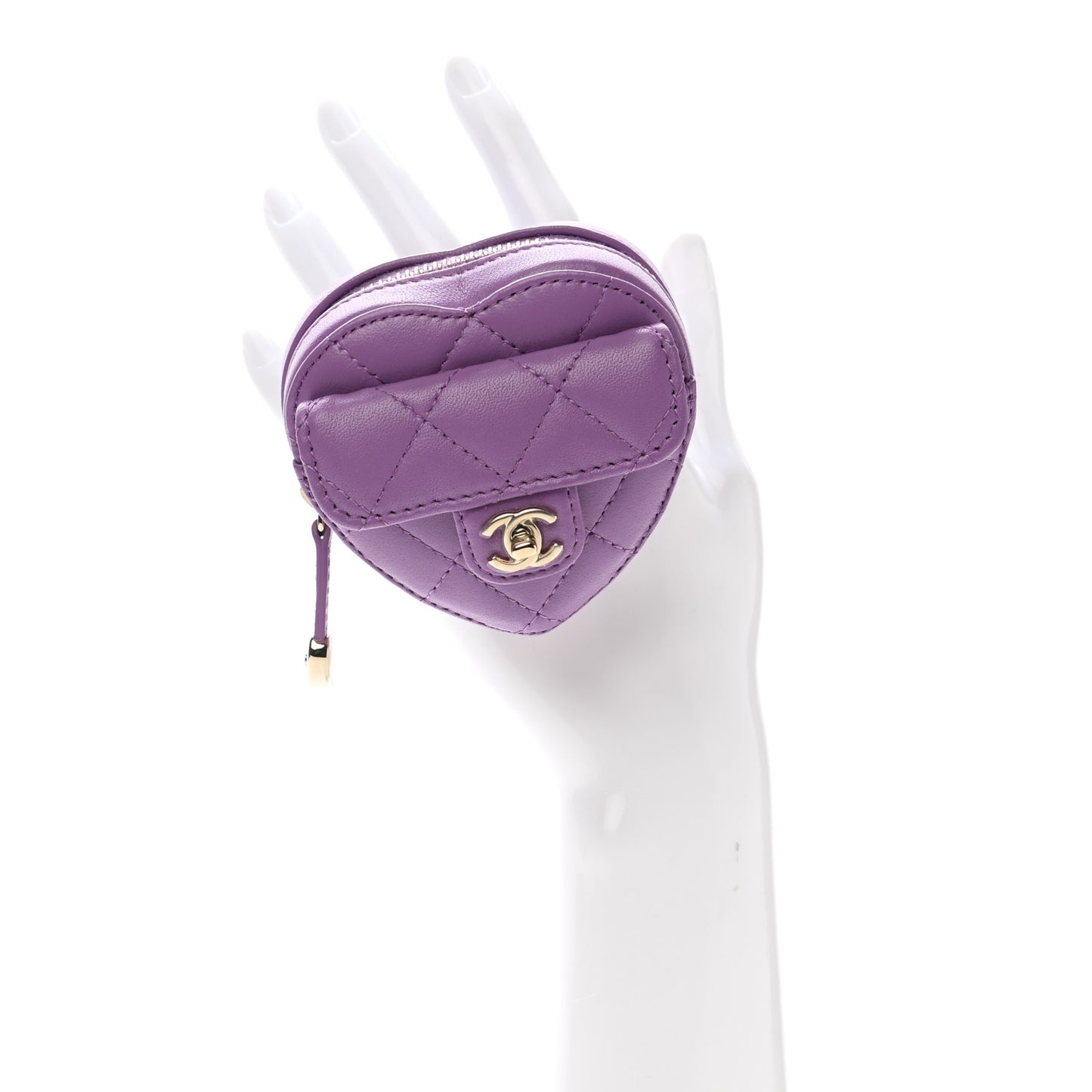 Lambskin Quilted CC In Love Heart Zipped Arm Coin Purse Purple