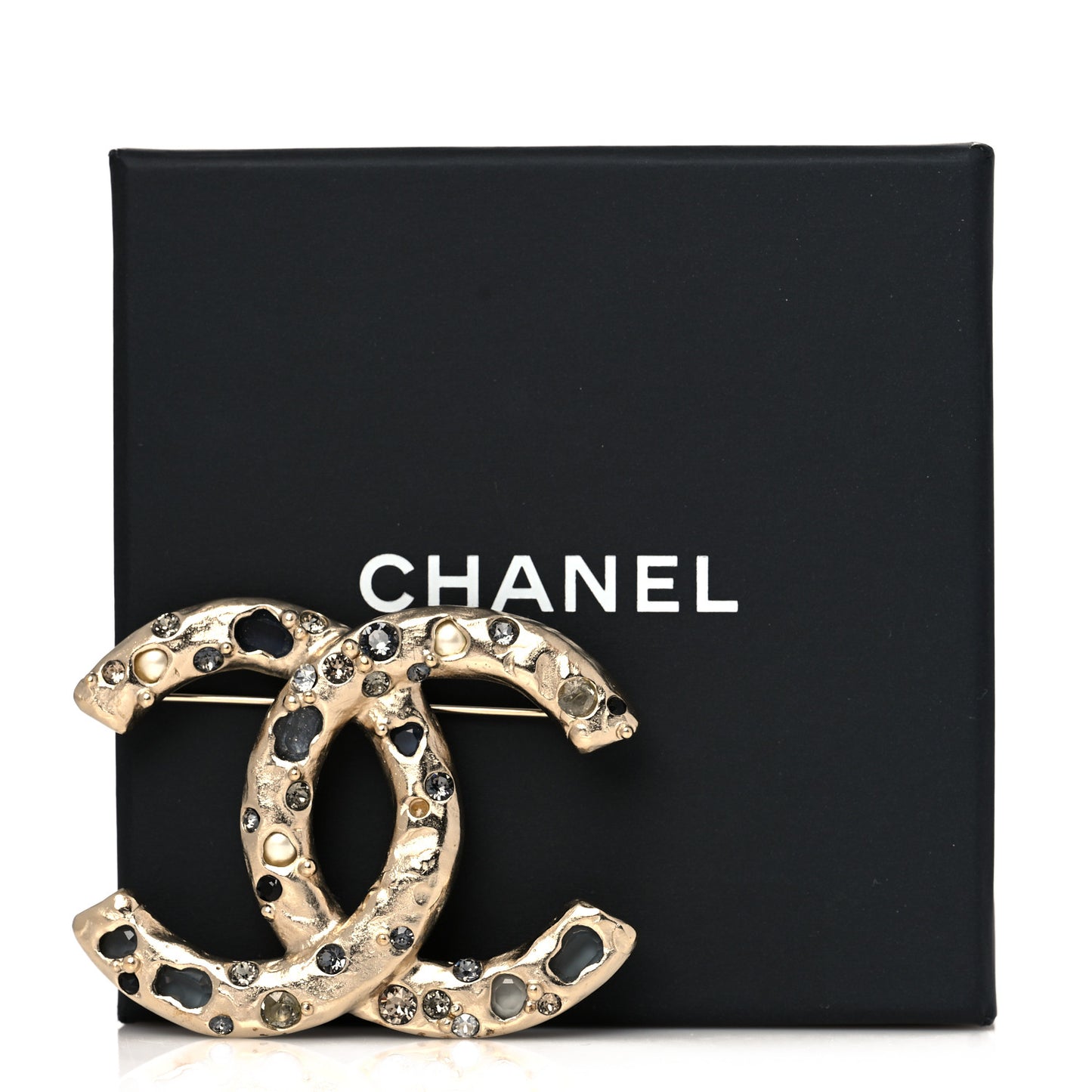 Metal Resin Crystal CC Brooch Gold