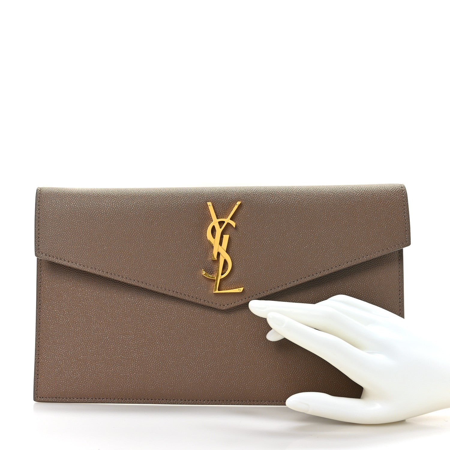 Saint Laurent Grain De Poudre Uptown Pouch Dark Beige 2 of 7