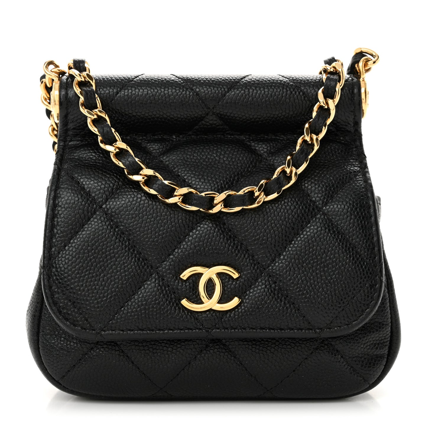 Caviar Quilted Mini Flap Clutch With Chain Black