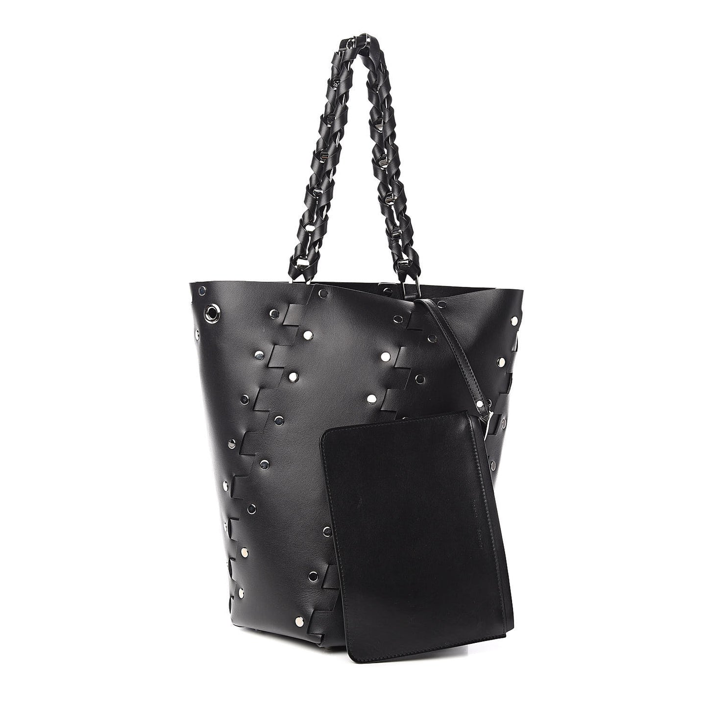 Calfskin Medium Studded Hex Bucket Black
