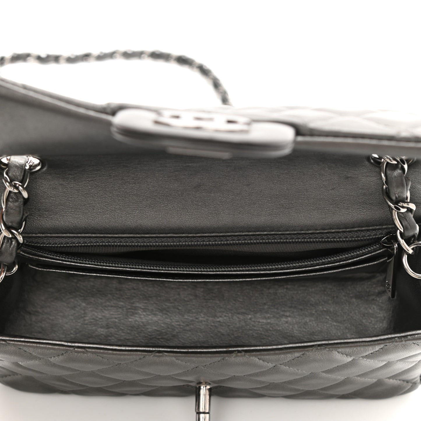 Iridescent Calfskin Quilted Mini Rectangular Flap Charcoal Grey