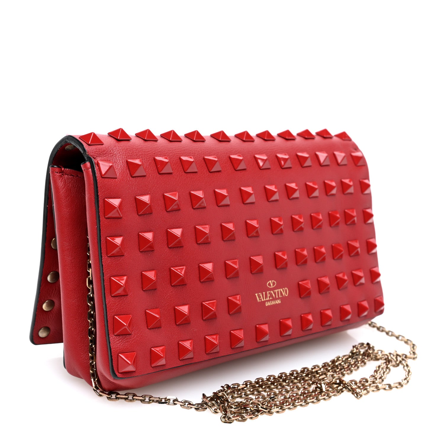 Valentino Garavani Vitello Monochrome Rockstud All Over Chain Flap Crossbody Bag Rosso Valentino 3 of 9