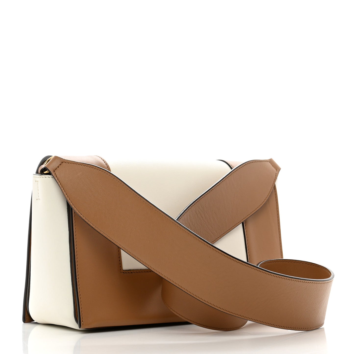 Shiny Smooth Calfskin Medium Frame Shoulder Bag Tan Optic White