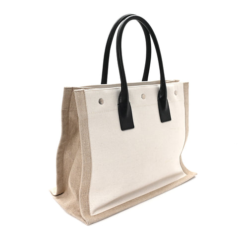 Linen Calfskin Small Rive Gauche Tote Greggio Natural
