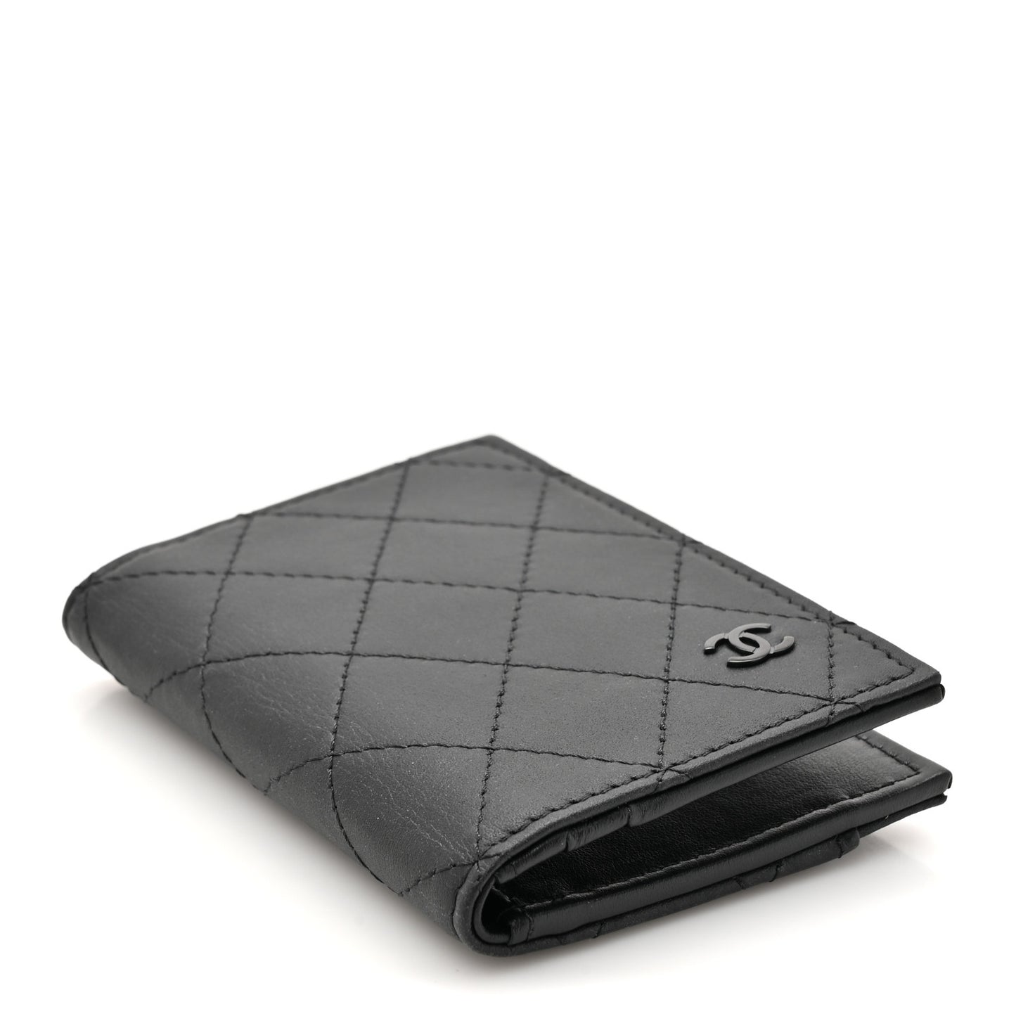 Grained Calfskin Quilted Card Holder Wallet So Black