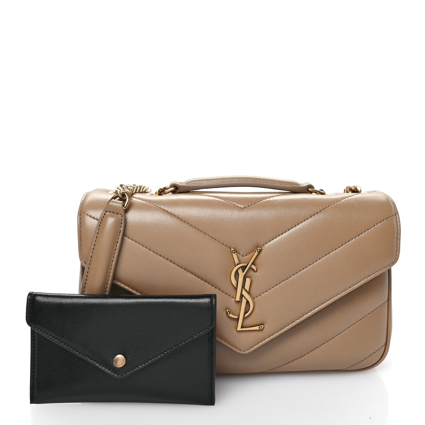 Lambskin Chevron Quilted Small Loulou Bag Natural Tan