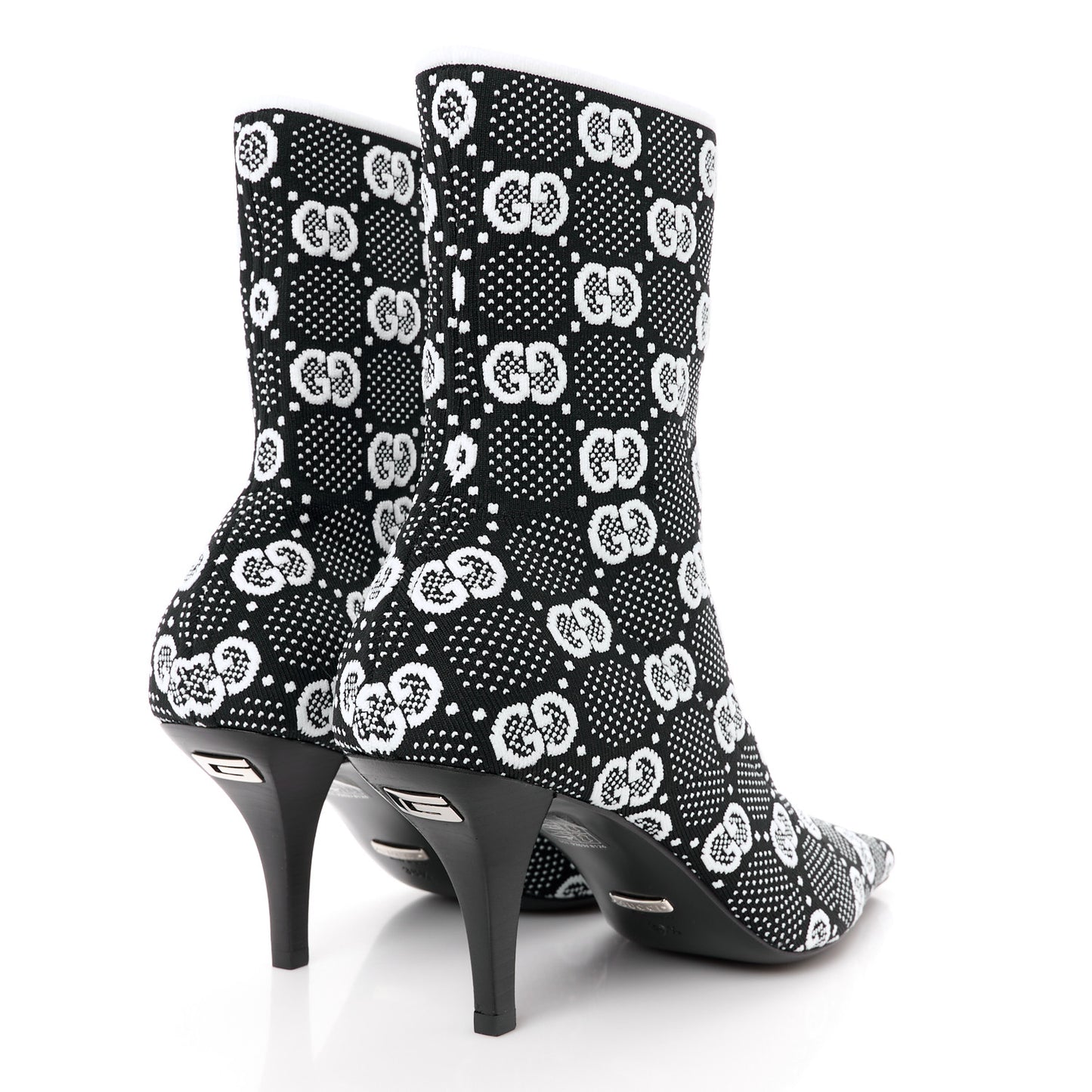 Technical Jersey Knit GG Monogram Square G 75mm Ankle Boots 38.5 Black Great White