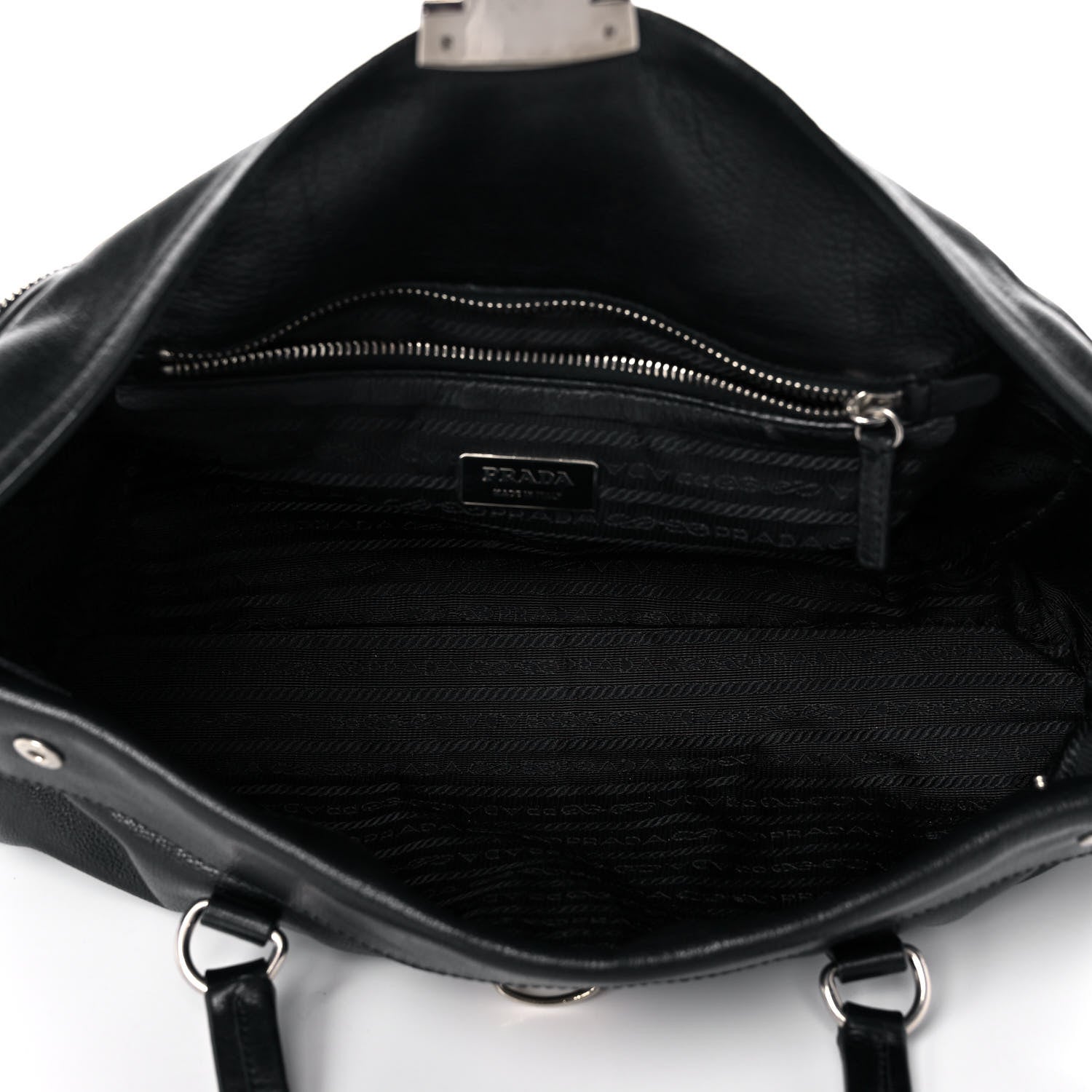 Prada Royal Calf Easy Foldover Pushlock Satchel Black 5 of 12