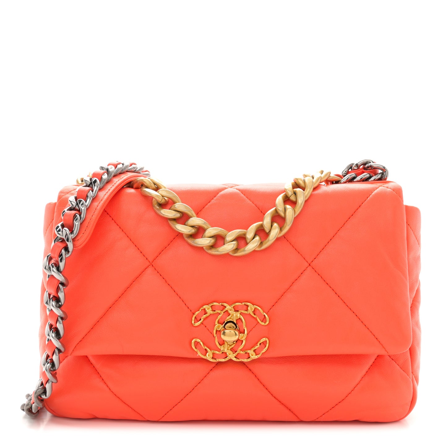 Goatskin Quilted Medium Chanel 19 Flap Orange