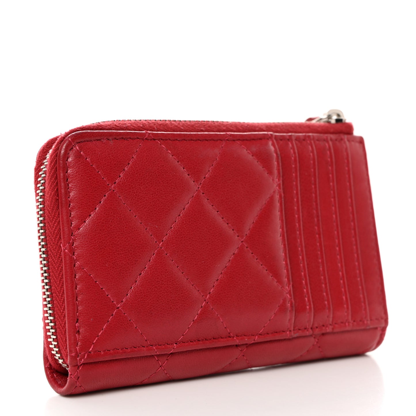 Lambskin Quilted CC Zip Around Card Holder Red