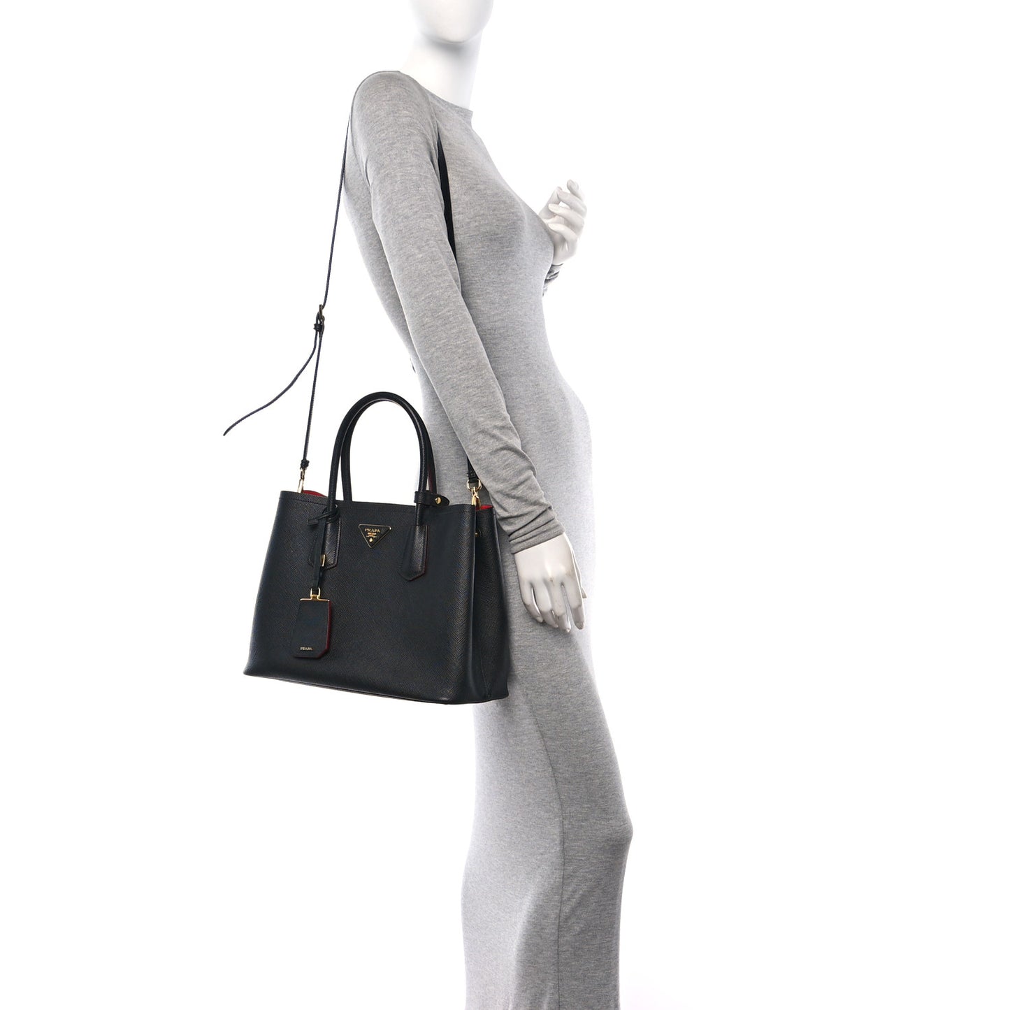 Saffiano Cuir Medium Double Bag Black Fuoco