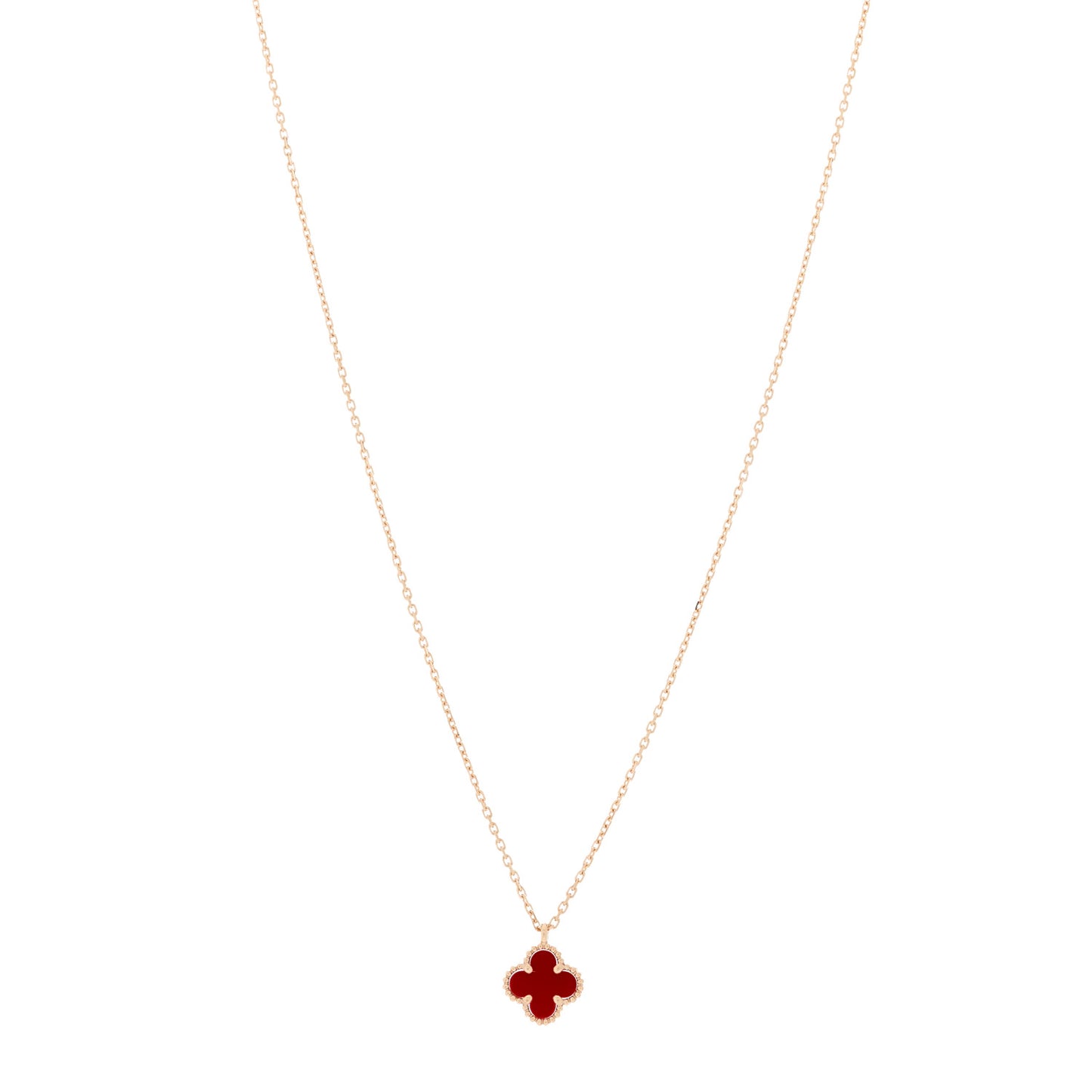 18K Rose Gold Carnelian Sweet Alhambra Pendant Necklace