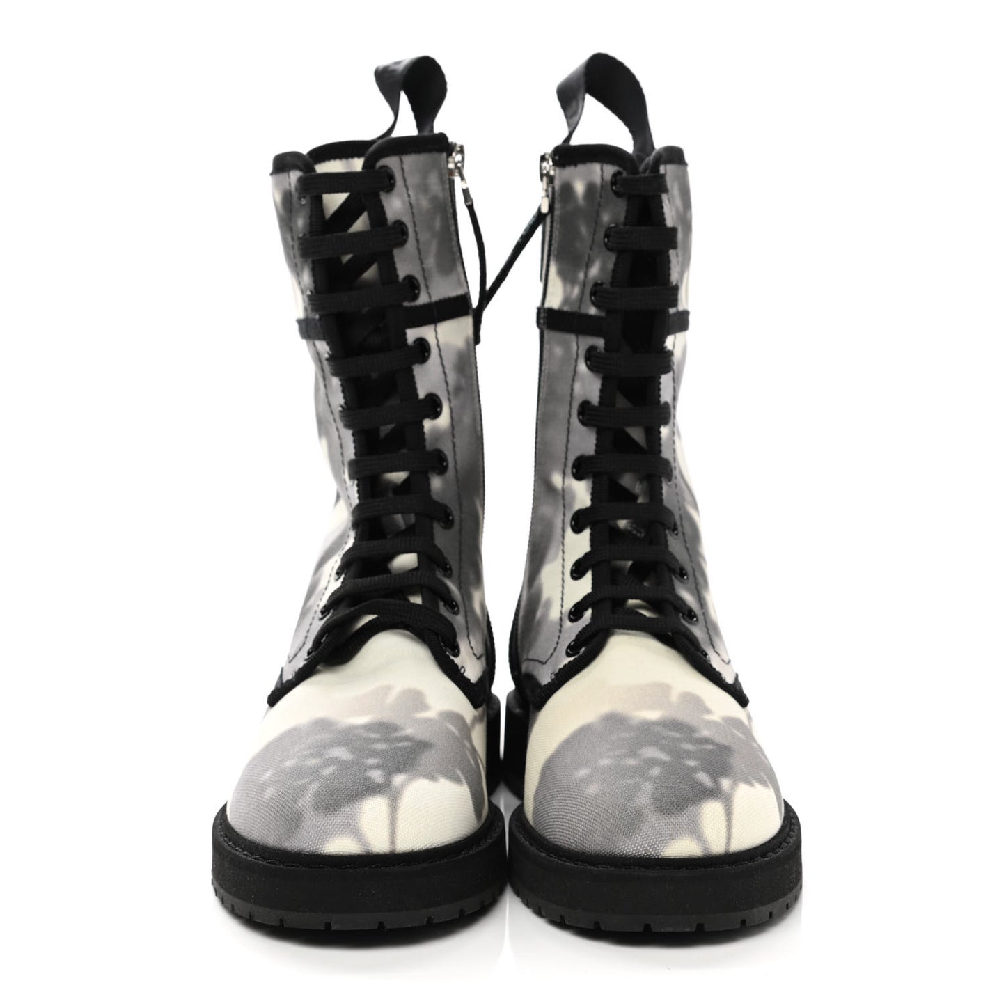 Canvas Floral Print Logo Bi-Color Womens Biker Boots 37 White Black