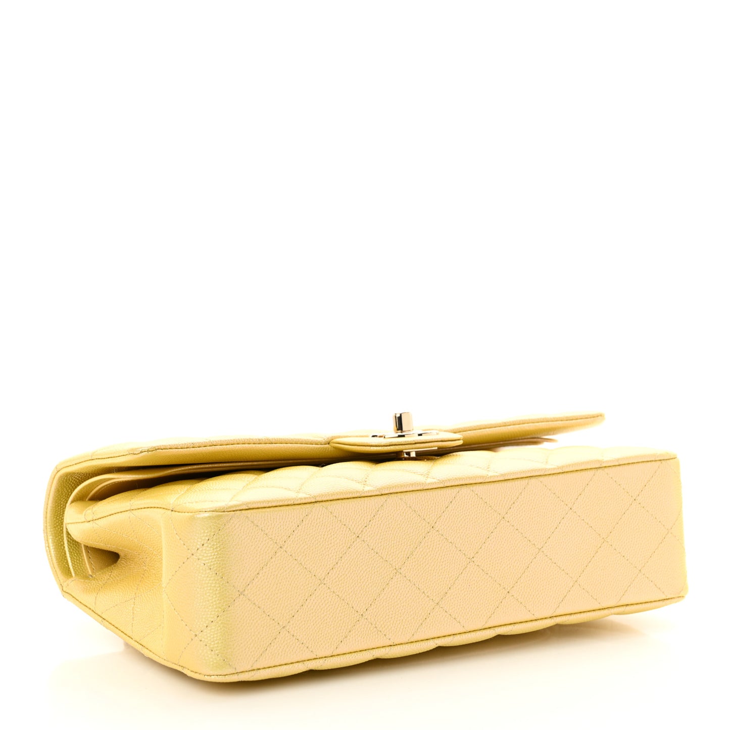 Iridescent Caviar Quilted Medium Double Flap Yellow