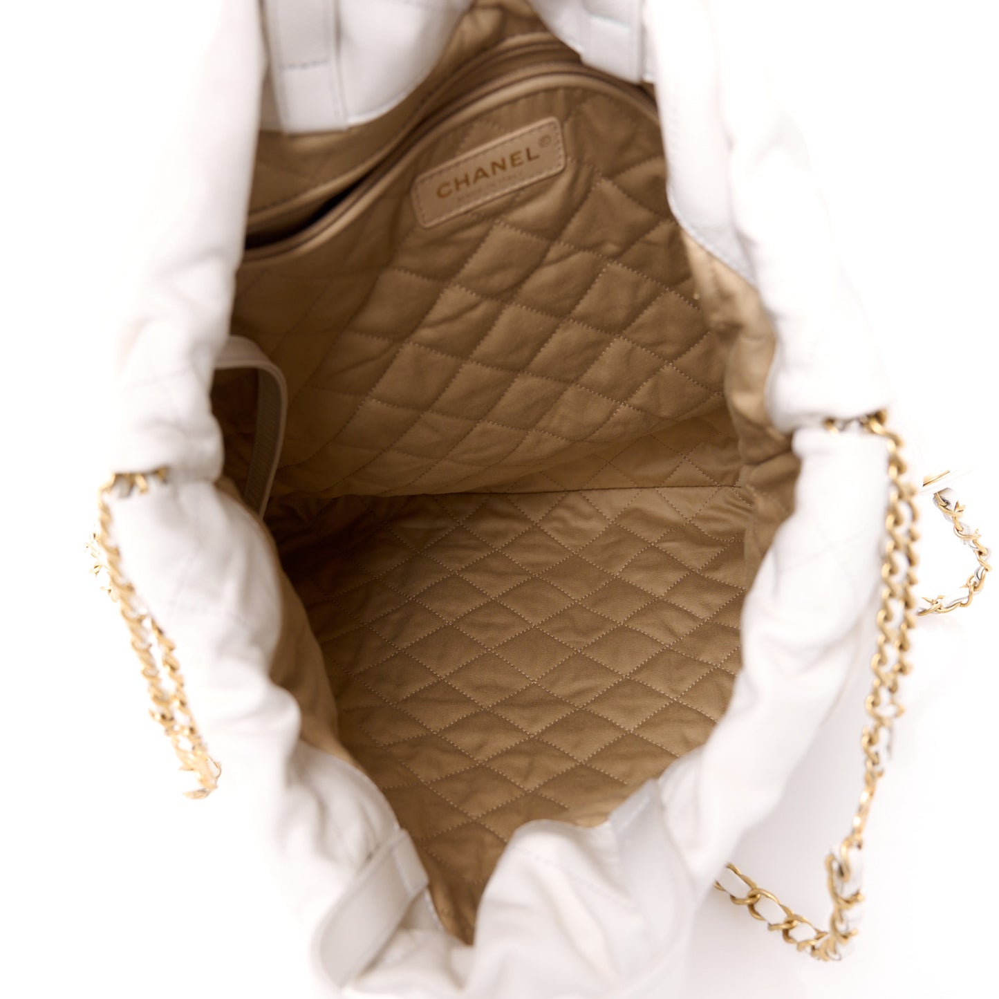 Shiny Calfskin Quilted Chanel 22 Backpack White