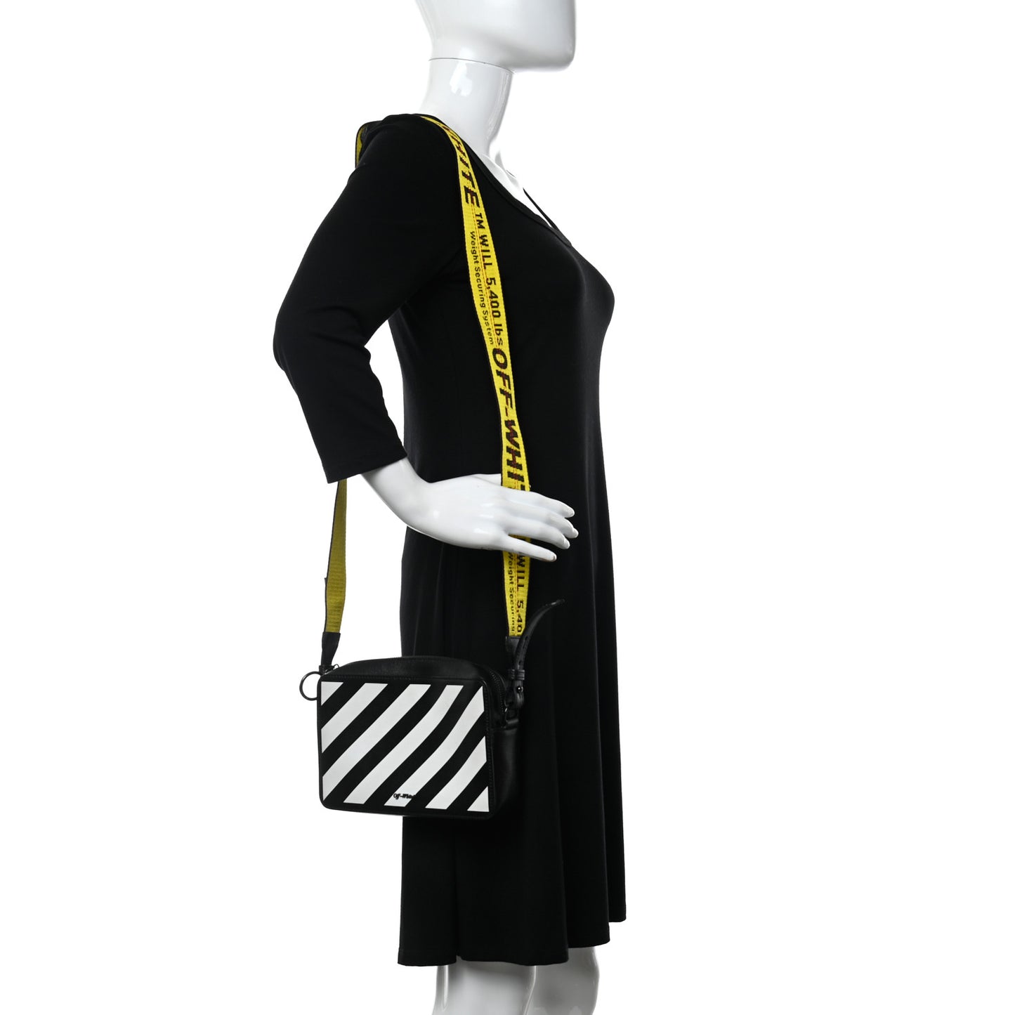 Calfskin Diag Striped Belt Bag Crossbody Black White