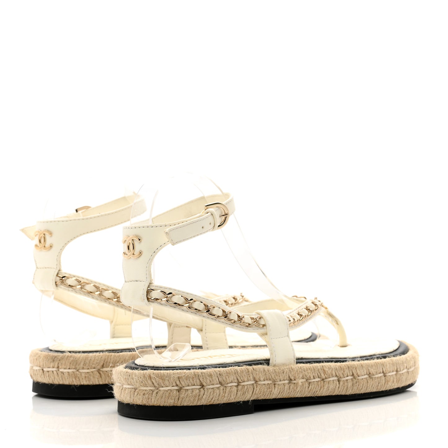 Lambskin Chain CC Thong Espadrille Sandals 36 White