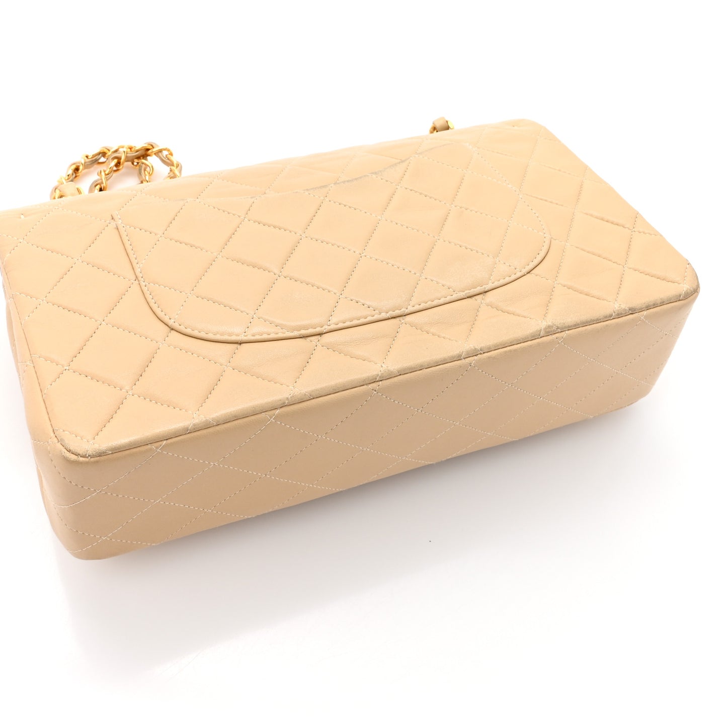 Lambskin Quilted Medium Double Flap Beige