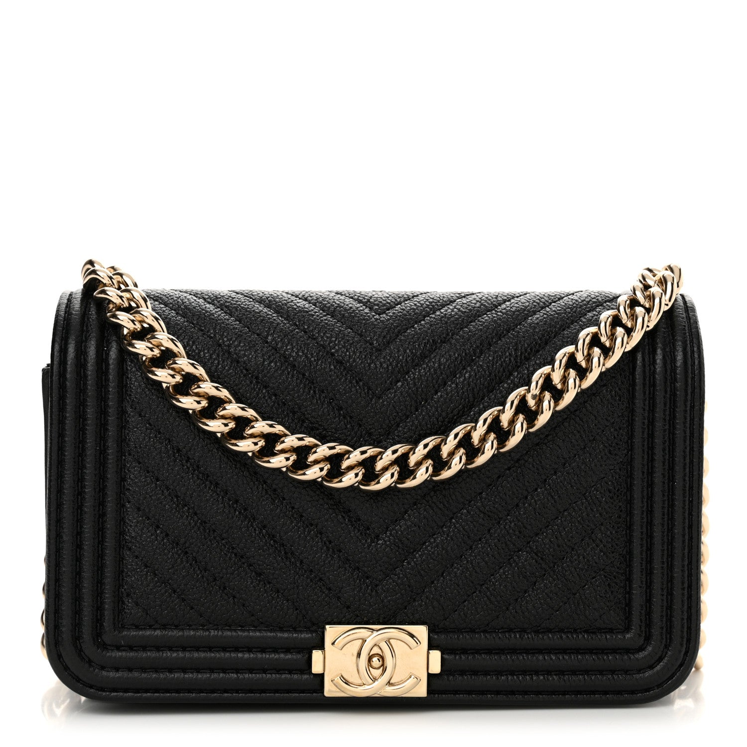 Chanel Caviar Chevron Quilted Mini Boy Wallet On Chain WOC Black 1 of 11