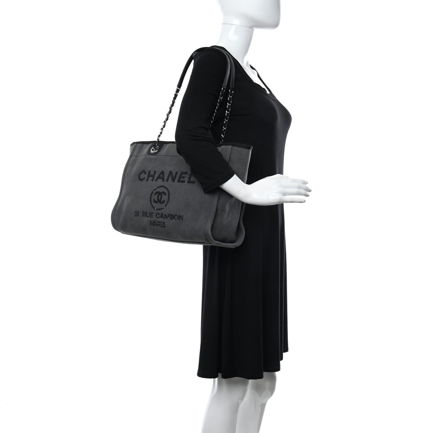 Canvas Sequin Small Deauville Tote Charcoal