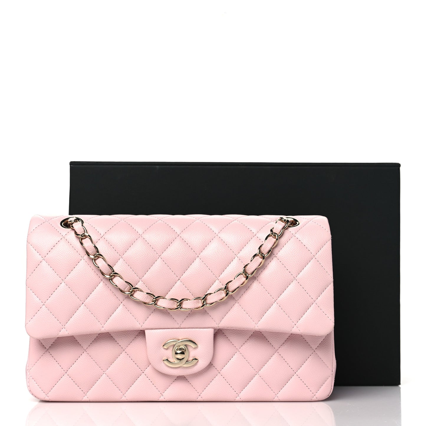 Caviar Quilted Medium Double Flap Light Pink