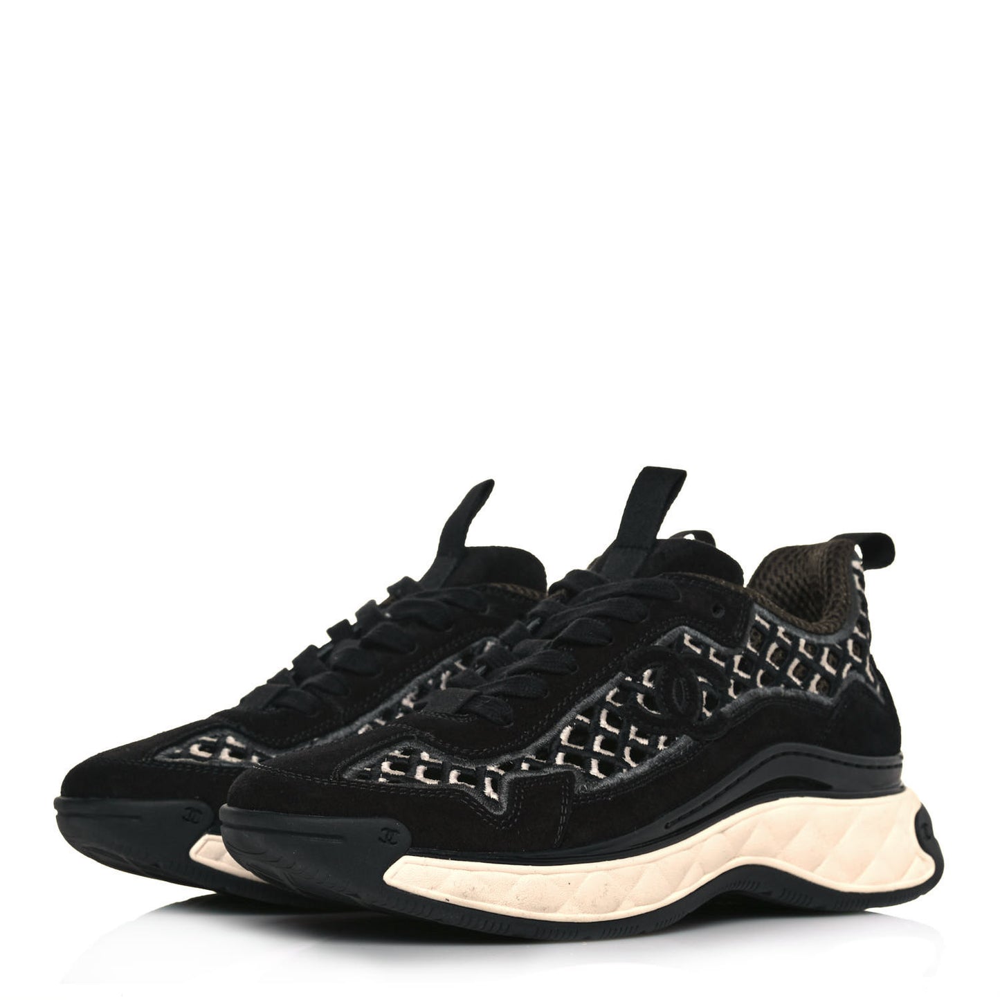 Suede Calfskin Embroidered CC Sneakers 36 Black