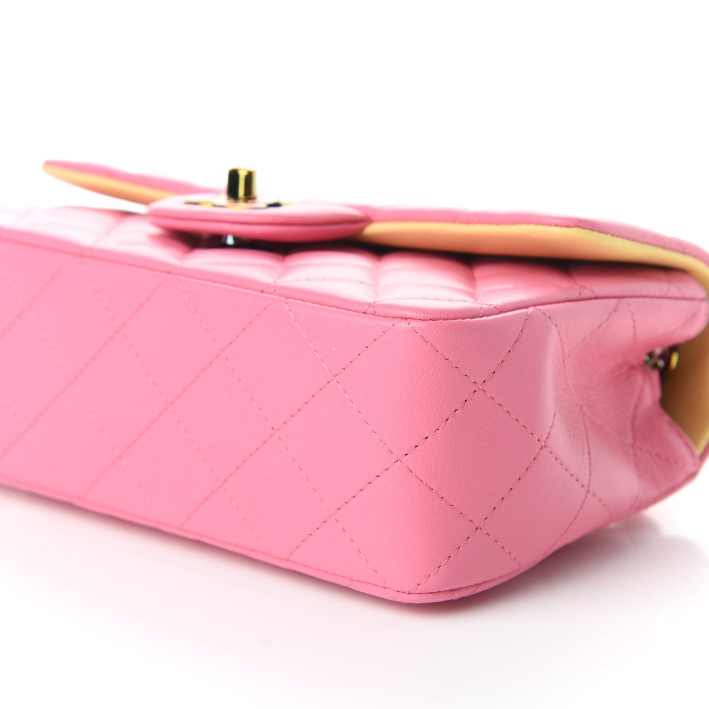 Lambskin Quilted Mini Rectangular Flap Pink Yellow