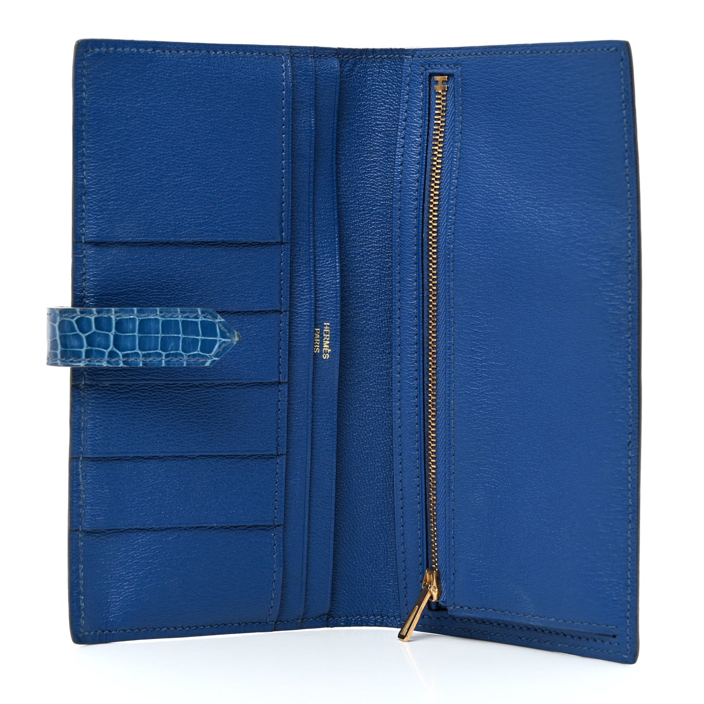 Shiny Alligator Bearn Gusset Wallet Bleu Izmir