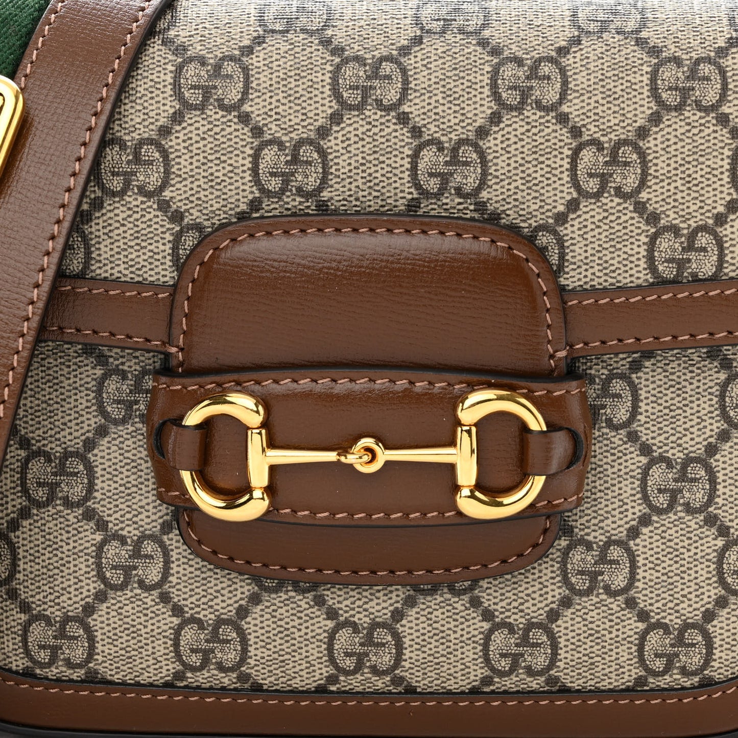 GG Supreme Monogram Azalea Calfskin Web Mini Horsebit 1955 Shoulder Bag Beige Ebony Brown Sugar