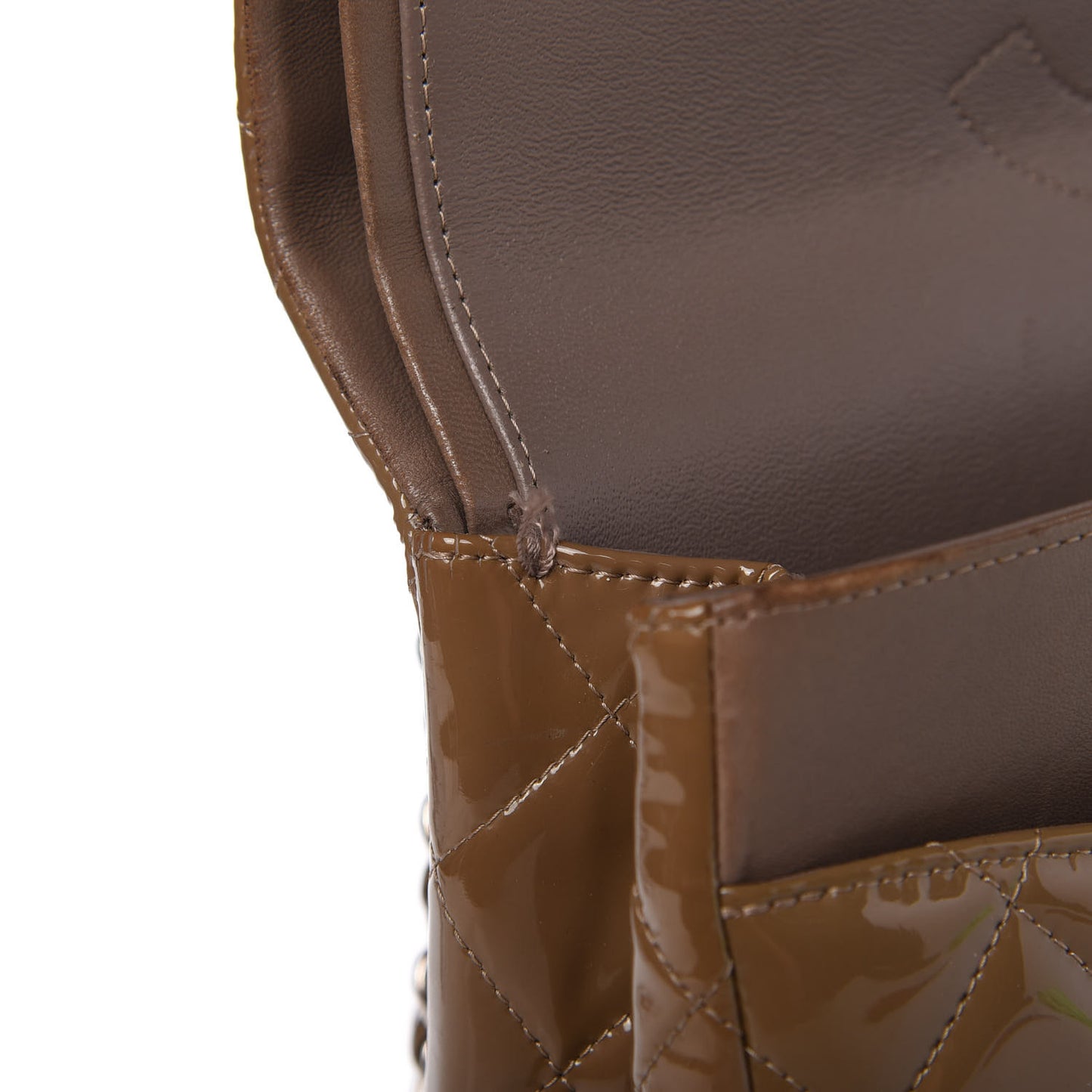 Patent Quilted Jumbo Double Flap Dark Beige