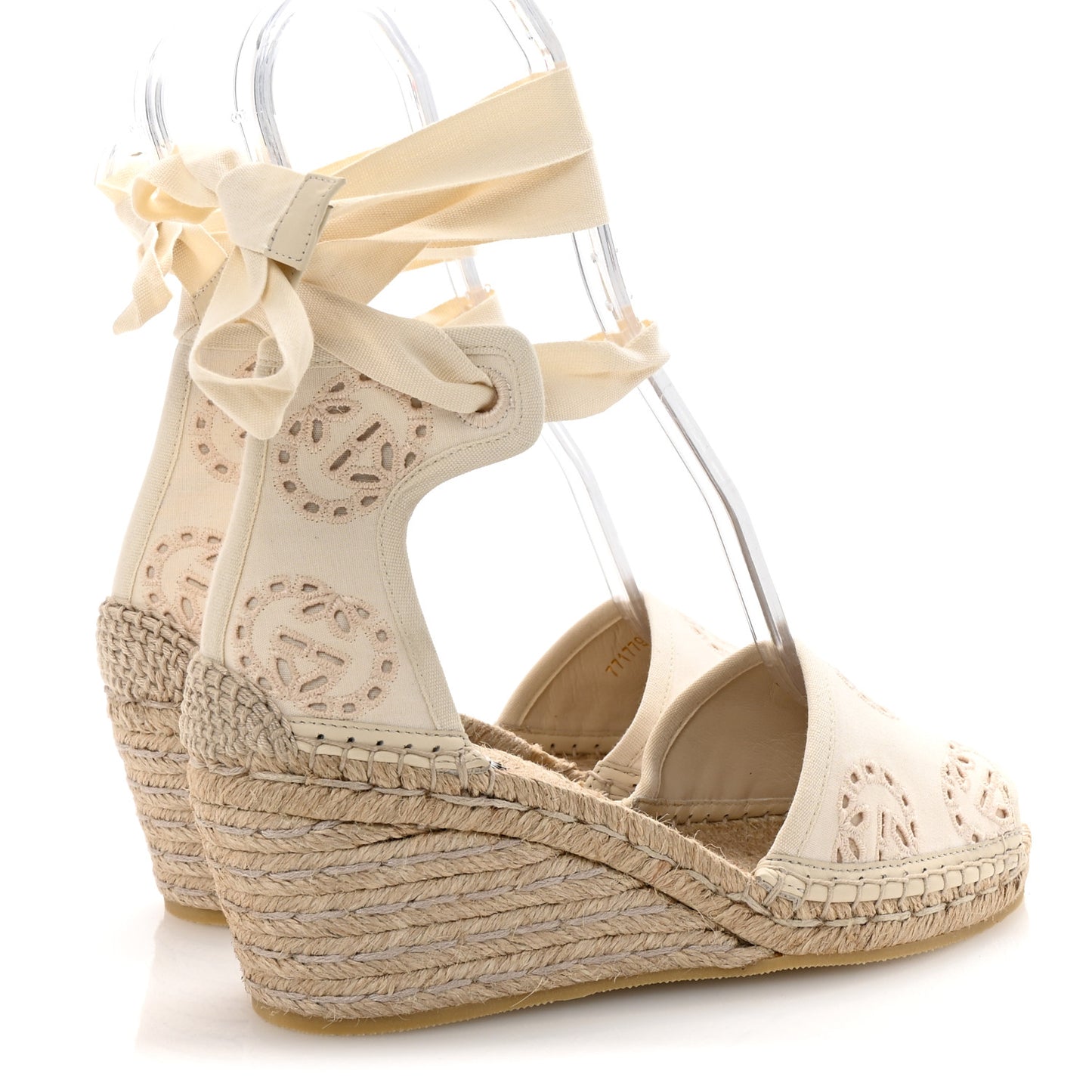 Canvas Damita GG Eyelet Espadrille Wedge Sandals 37.5 Ivory