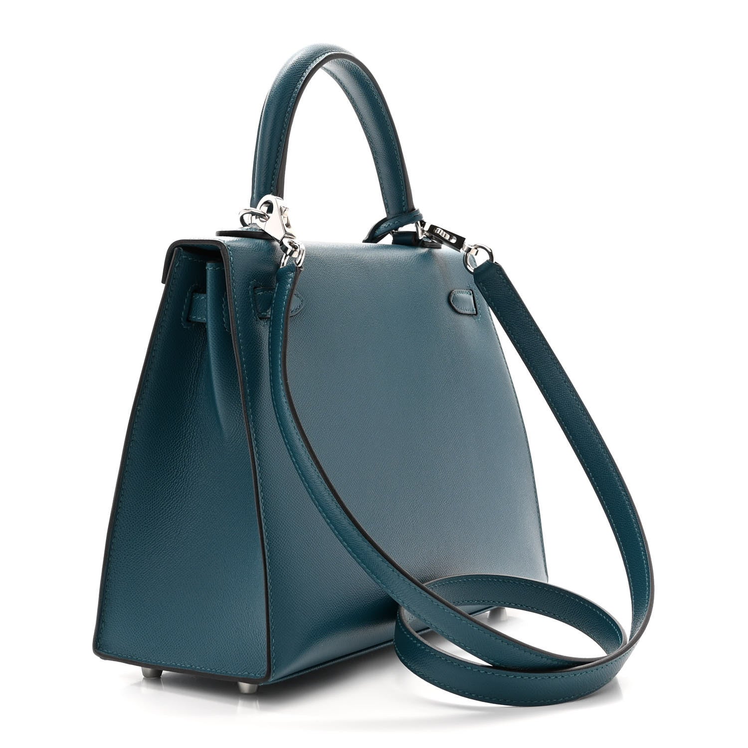 Hermes Madame Calfskin Verso Kelly Sellier 25 Vert Bosphore Sienne 3 of 12