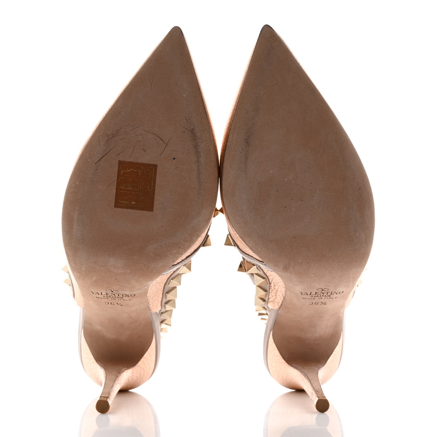 Metallic Pebbled Calfskin Rockstud Ankle Strap 100mm Pumps 36.5 Rame Poudre