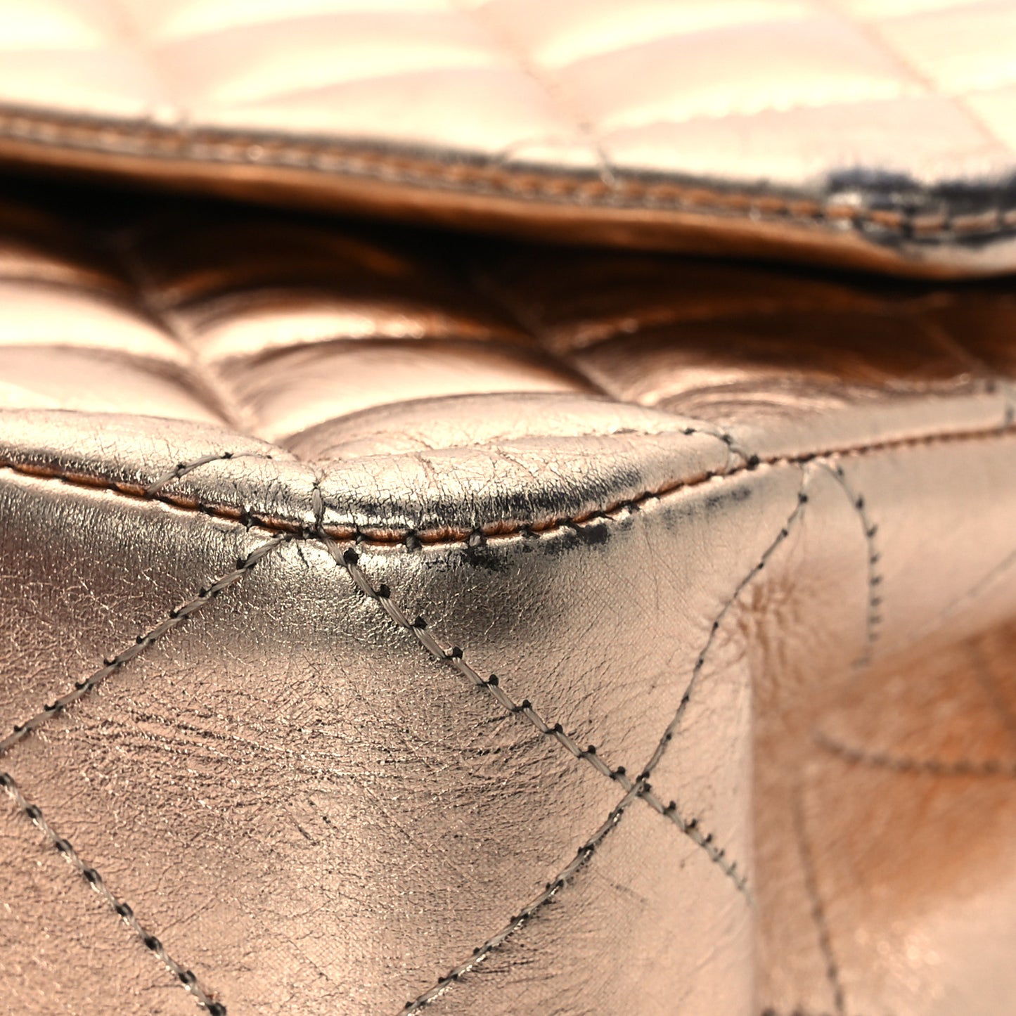 Metallic Aged Calfskin Quilted Medium Double Flap Gold