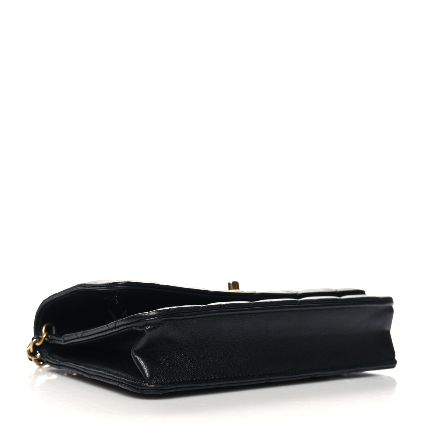 Lambskin Quilted Pearl Crush Wallet On Chain WOC Black
