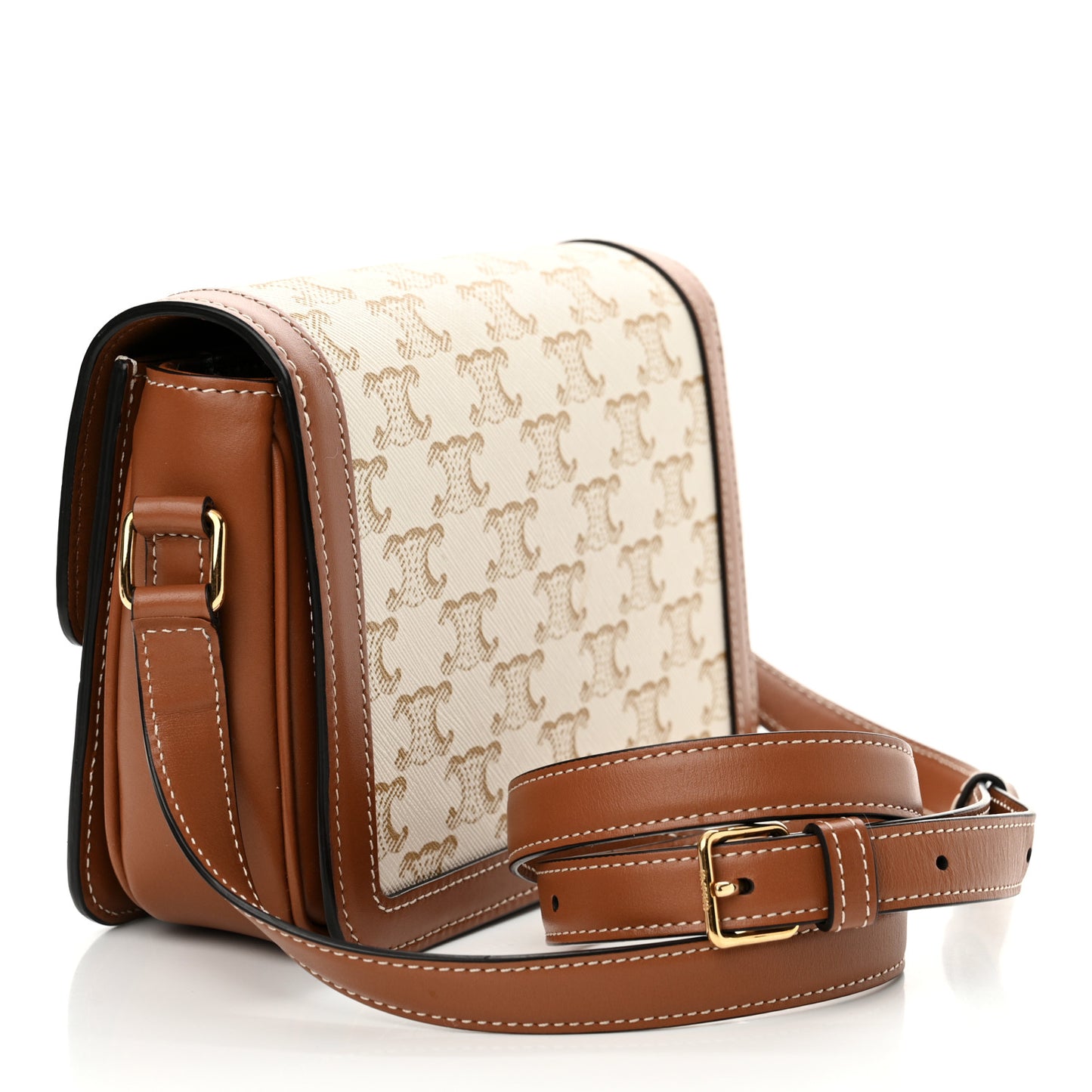 Calfskin Triomphe Canvas Teen Triomphe Bag White