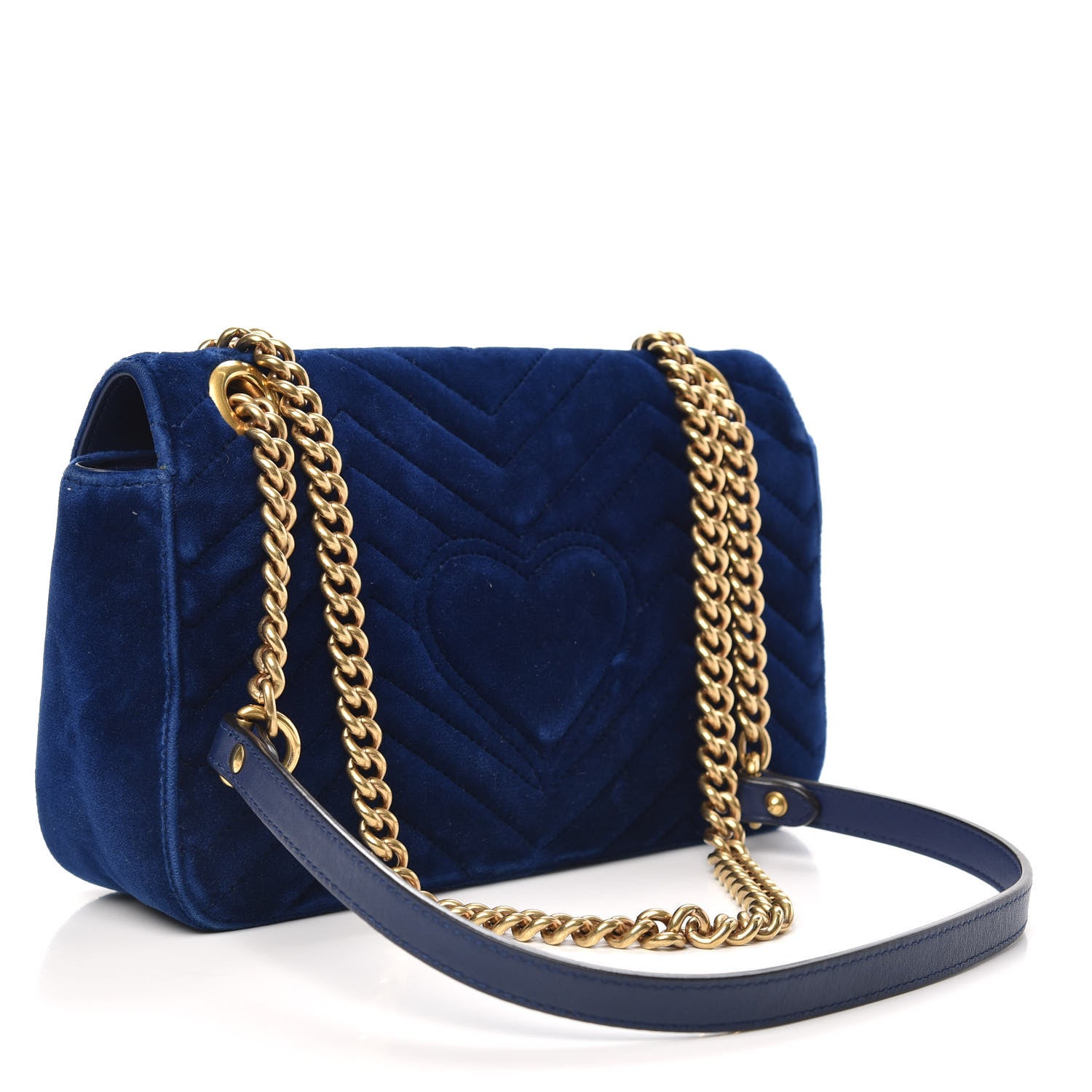 Gucci Velvet Matelasse Small GG Marmont Shoulder Bag Cobalt Blue 3 of 15