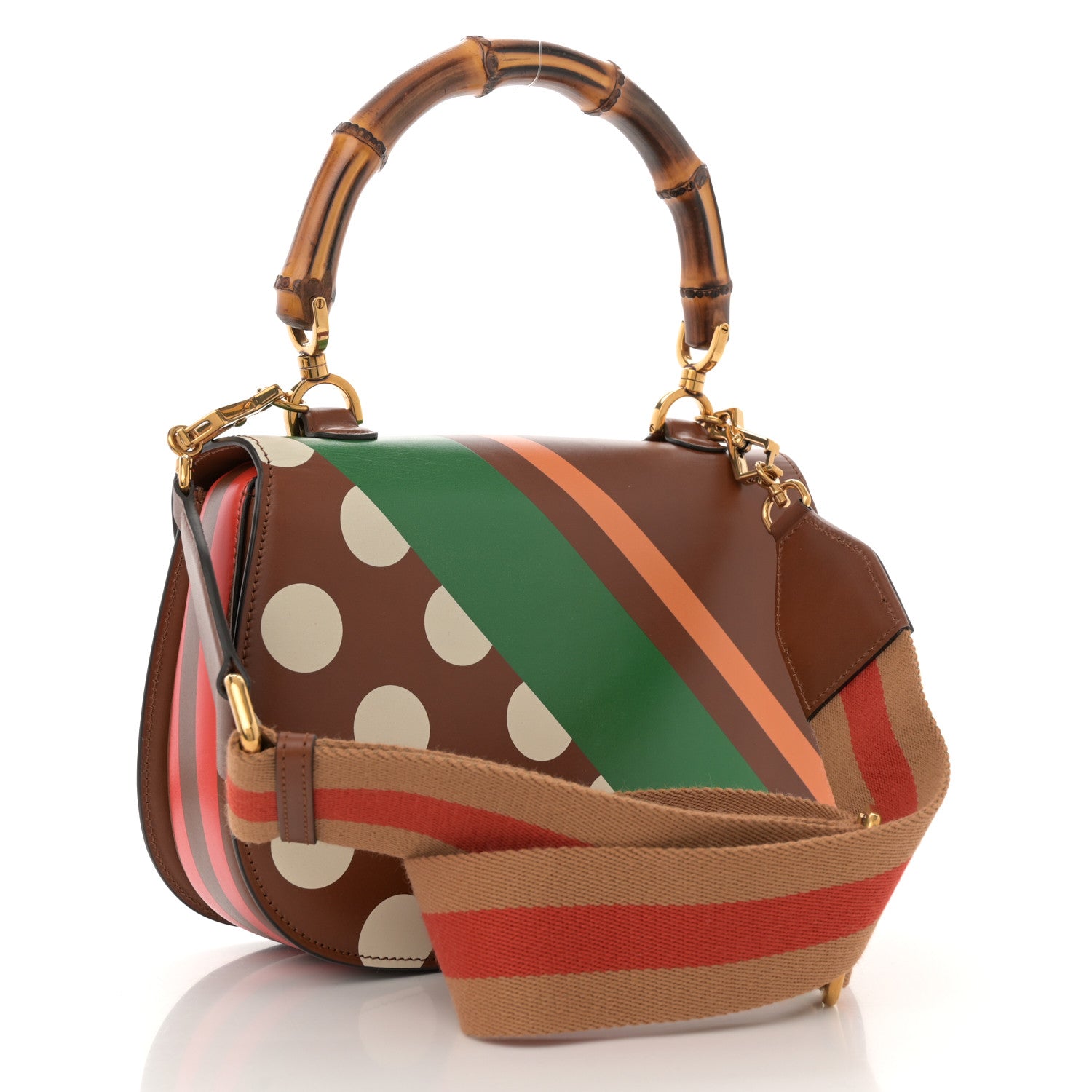 Gucci Calfskin Geometric Print Medium Bamboo 1947 Top Handle Bag Brown 3 of 10