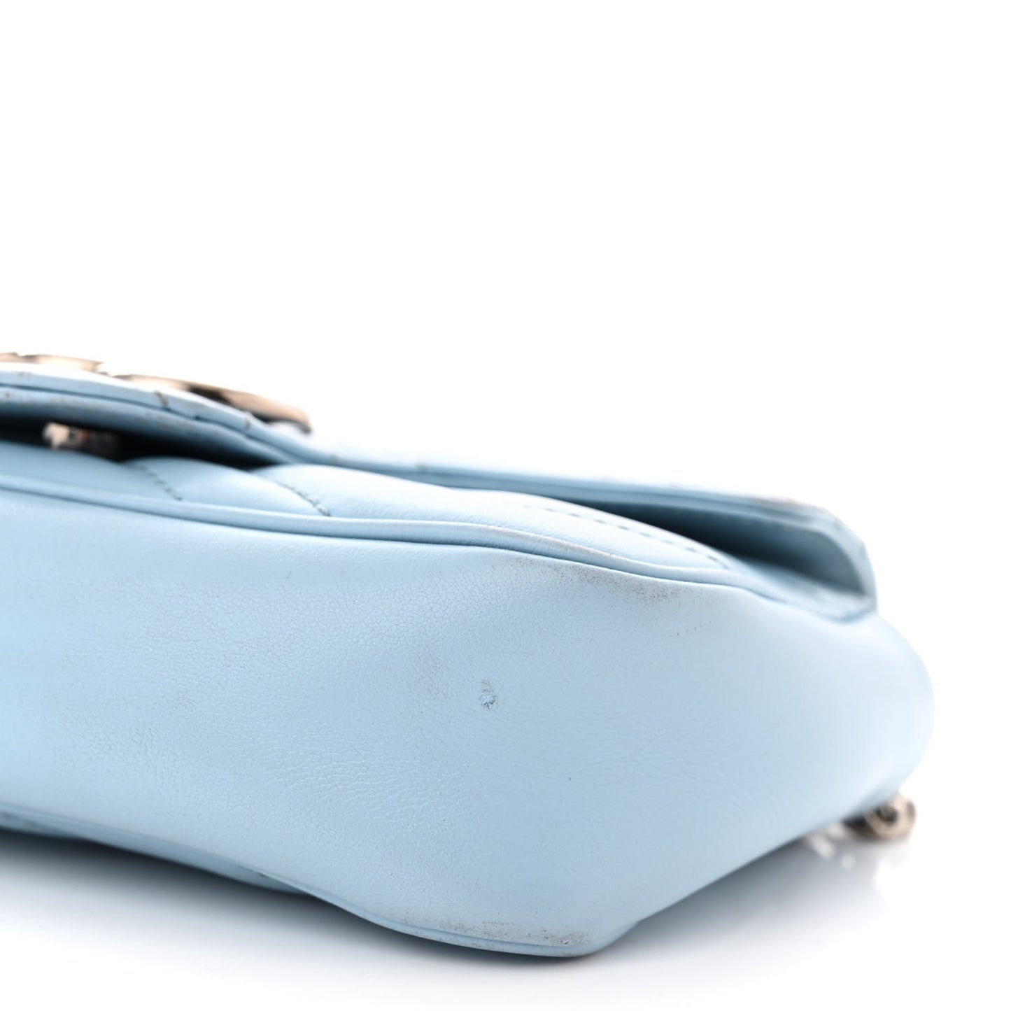 Calfskin Matelasse Super Mini GG Marmont Shoulder Bag Porcelain Light Blue
