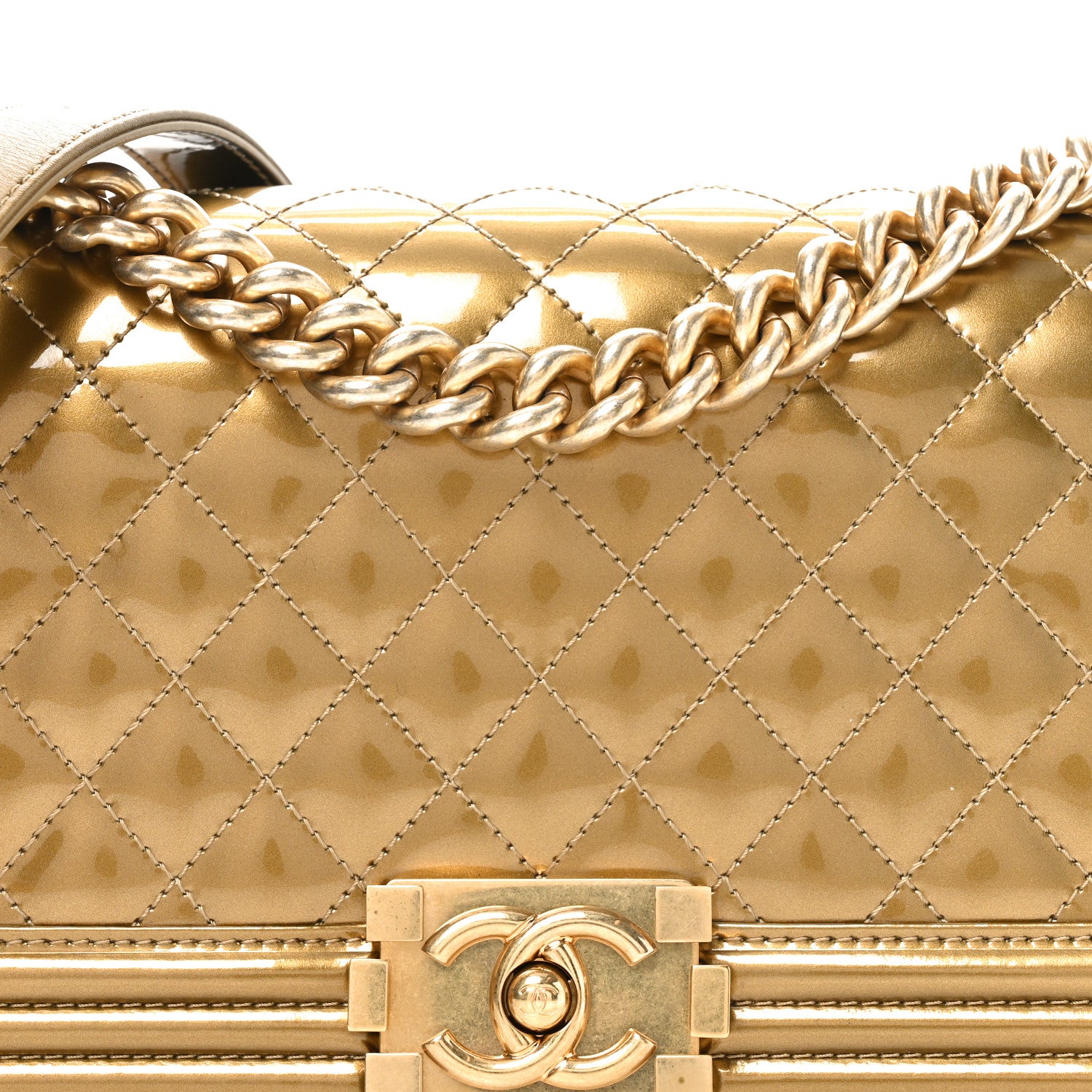 Chanel Metallic Patent Calfskin Quilted Medium Boy Flap Gold 8 of 11