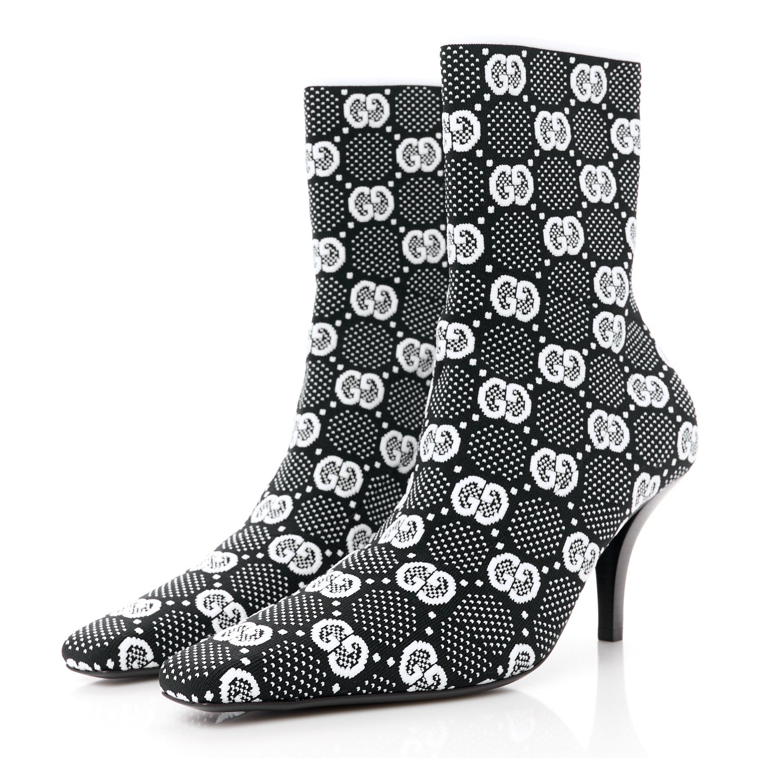Gucci Technical Jersey Knit GG Monogram Square G 75mm Ankle Boots 38.5 Black Great White 3 of 8