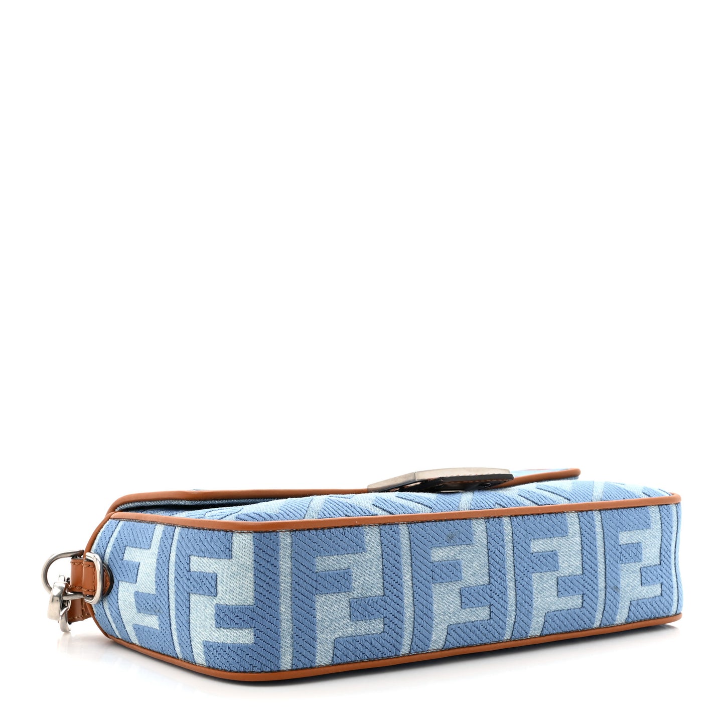 Denim Vitello King FF Embroidered Baguette Denim Chiaro Brandy