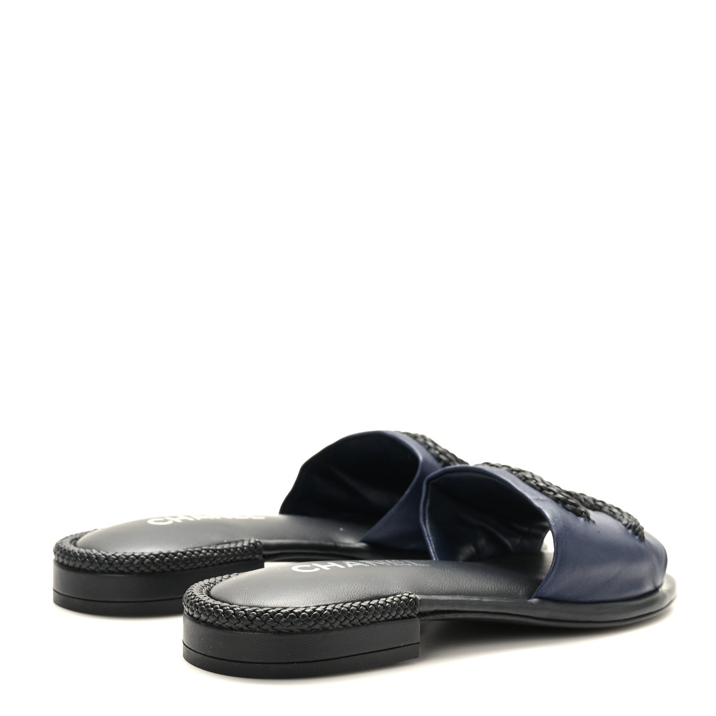 Lambskin CC Braided Mules 36 Navy Blue Black