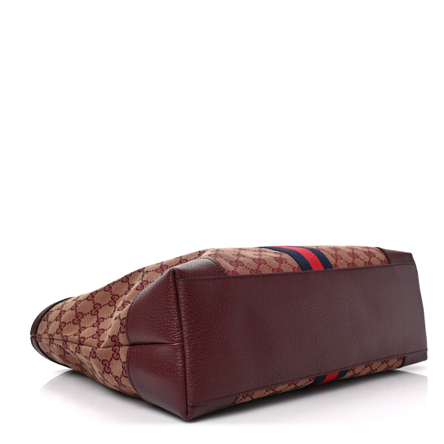 Monogram Textured Dollar Calfskin Web Medium Ophidia Shopping Tote Sahara Rubino Chardonnay