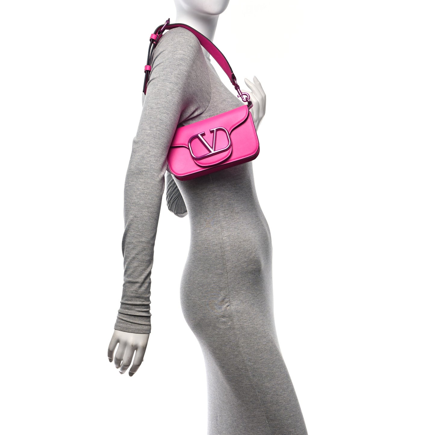 Calfskin Lacquer Monochrome Vlogo Mini Loco Crossbody Bag Pink PP