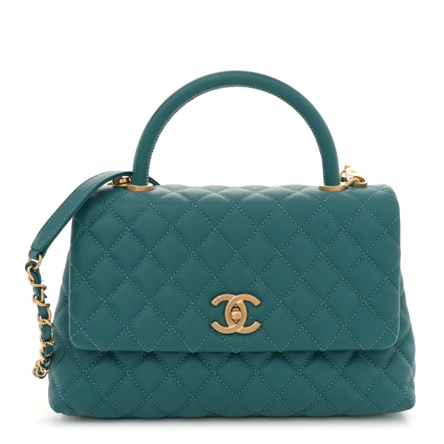Chanel Caviar Quilted Small Coco Handle Flap Dark Turquoise 1 of 11