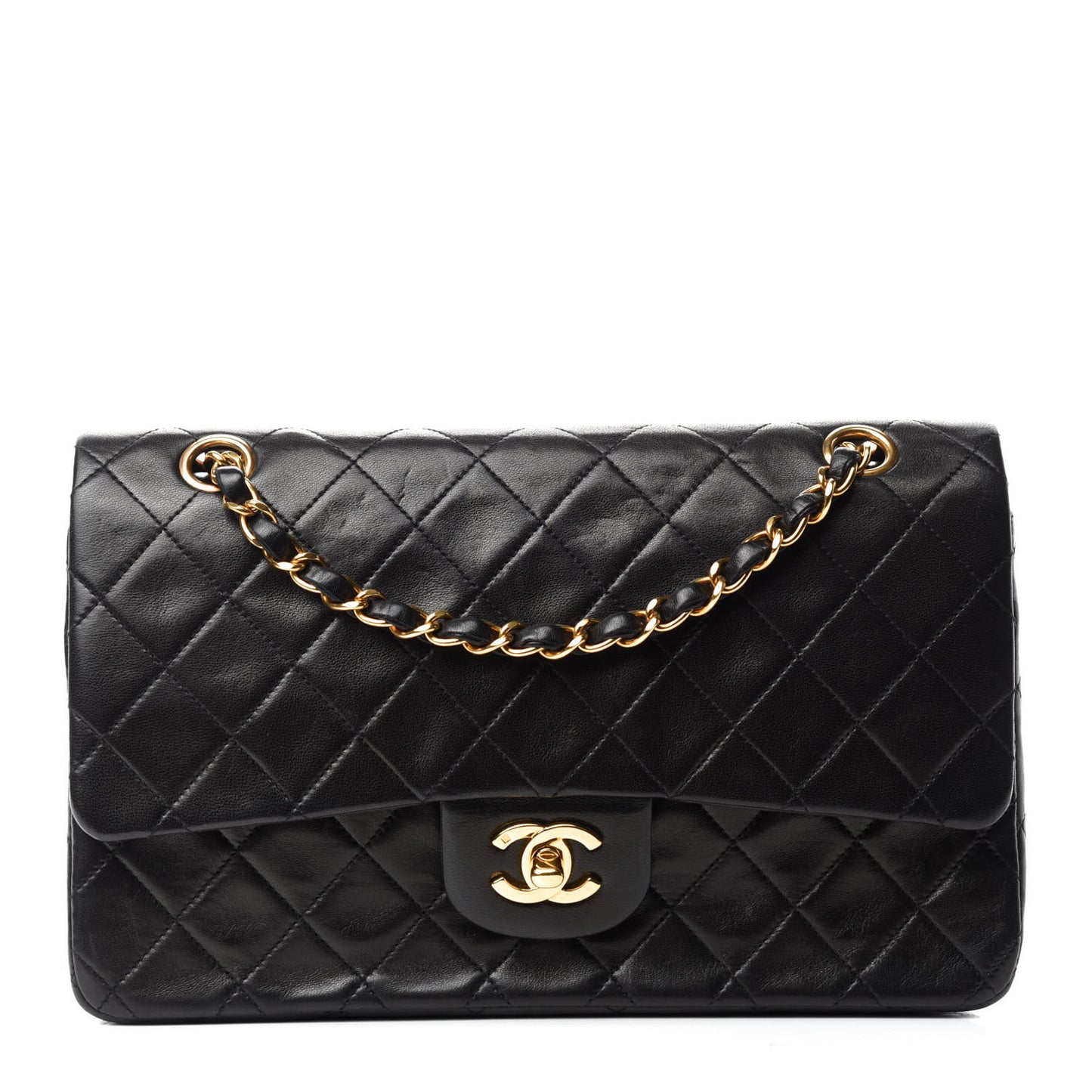 Lambskin Quilted Medium Double Flap Black